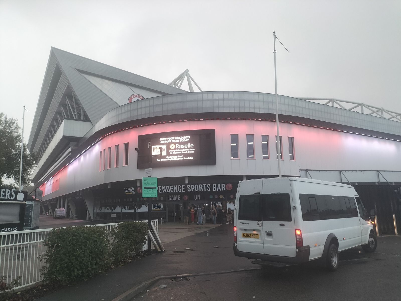 AM2PM Travel minibus dropping a group at Ashton Gate Stadium, Bristol